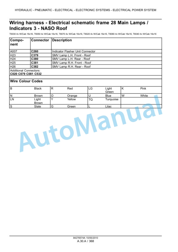 New Holland T6010, T6020, T6030, T6040, T6050, T6060, T6070 Tractor Service Manual 84410759-2