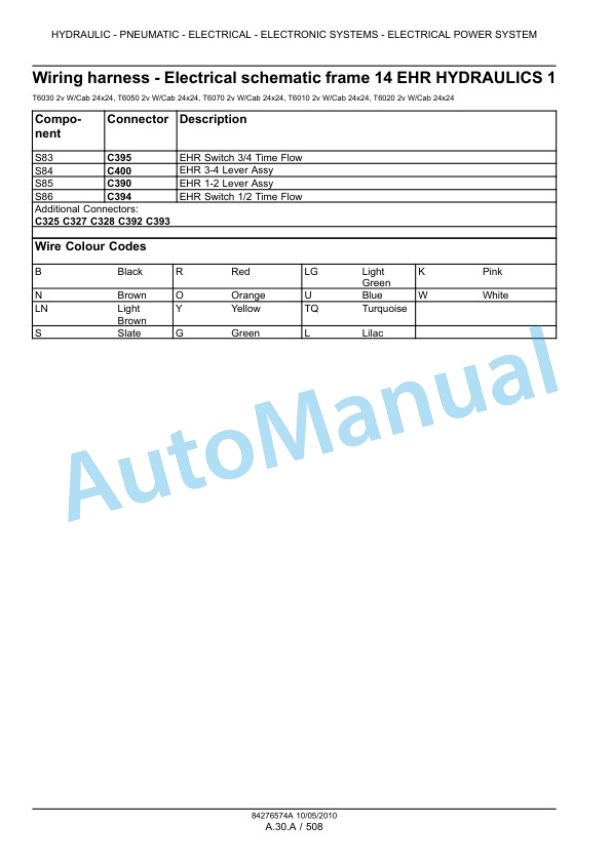 New Holland T6010, T6020, T6030, T6040, T6050, T6060, T6070 Tractor Service Manual 84410759-4