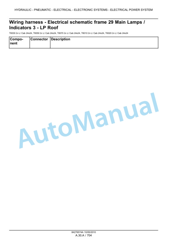 New Holland T6010, T6020, T6030, T6040, T6050, T6060, T6070 Tractor Service Manual 84410760-2