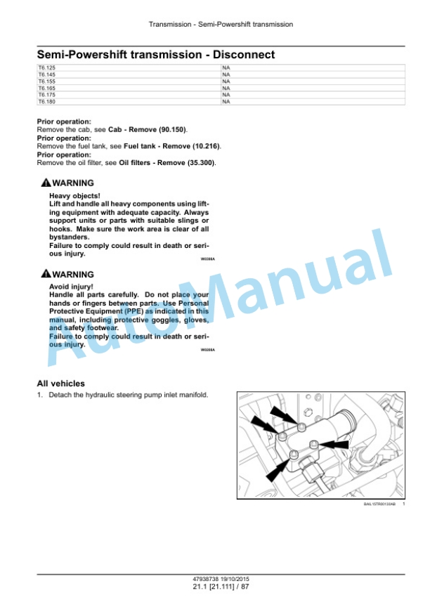 Alternative view of New Holland T6.125, T6.145, T6.155, T6.165, T6.175, T6.180 Auto Command Tier 4B Final Tractor Service Manual 47951290