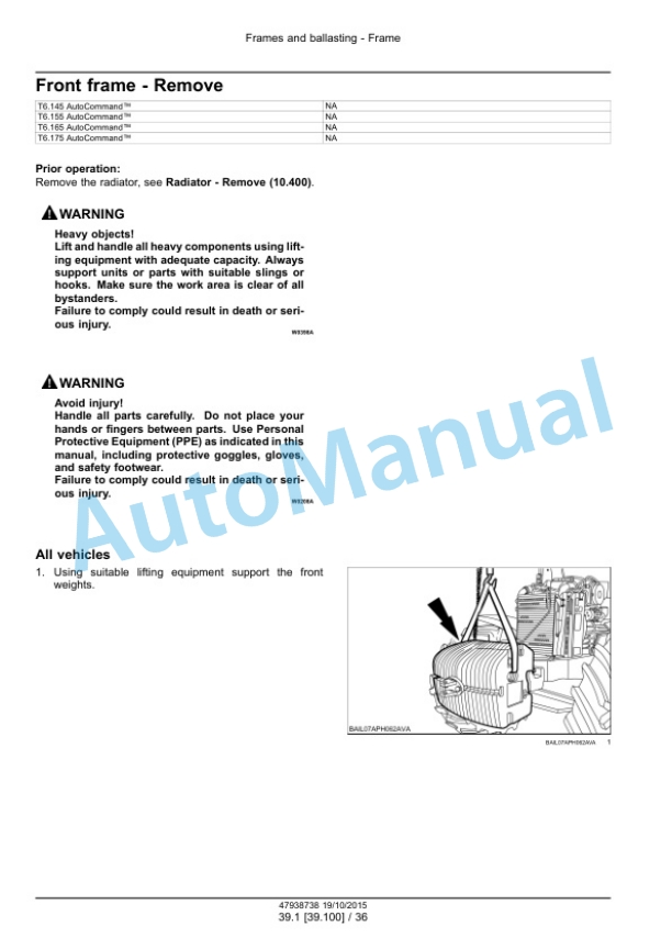 Alternative view of New Holland T6.125, T6.145, T6.155, T6.165, T6.175, T6.180 Auto Command Tier 4B Final Tractor Service Manual 47951294