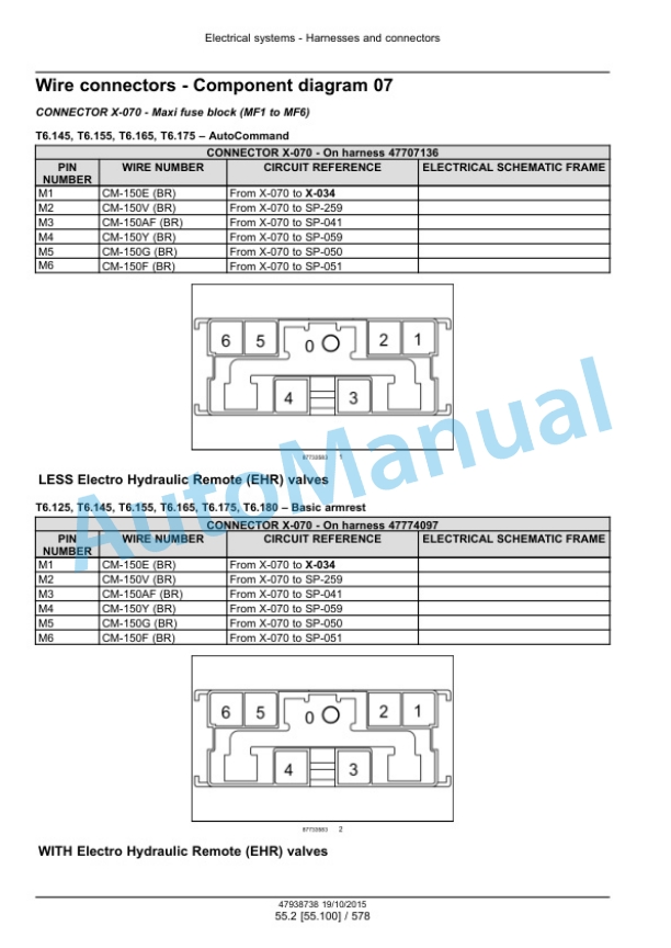 New Holland T6.125, T6.145, T6.155, T6.165, T6.175, T6.180 Auto Command Tier 4B Final Tractor Service Manual 47951297-3