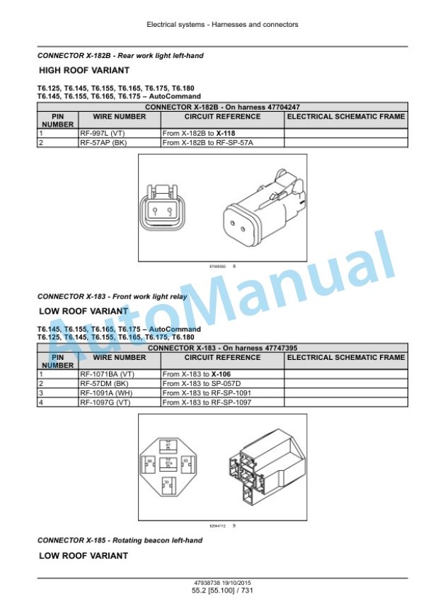New Holland T6.125, T6.145, T6.155, T6.165, T6.175, T6.180 Auto Command Tier 4B Final Tractor Service Manual 47951297-5