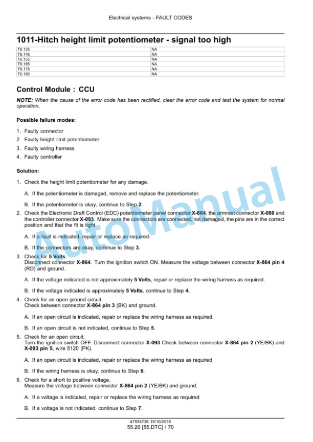 New Holland T6.125, T6.145, T6.155, T6.165, T6.175, T6.180 Auto Command Tier 4B Final Tractor Service Manual 47951301-2
