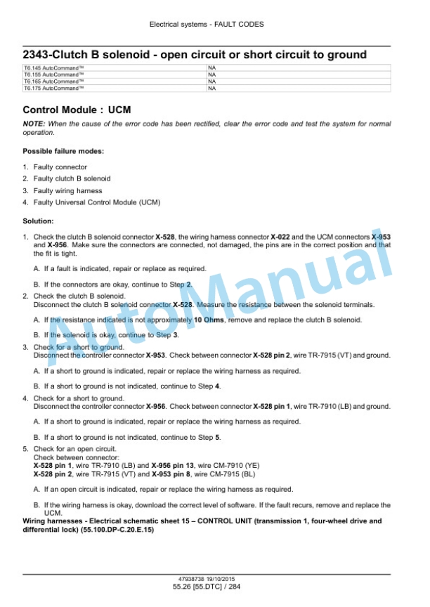 New Holland T6.125, T6.145, T6.155, T6.165, T6.175, T6.180 Auto Command Tier 4B Final Tractor Service Manual 47951301-5