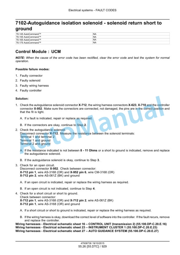 New Holland T6.125, T6.145, T6.155, T6.165, T6.175, T6.180 Auto Command Tier 4B Final Tractor Service Manual 47951303-5