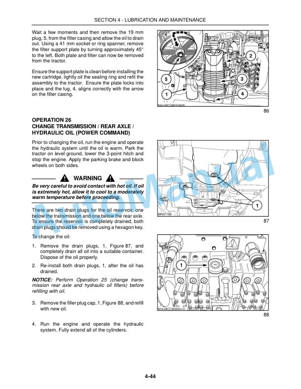 New Holland T7030, T7040, T7050, T7060, T7070 Sidewinder II Auto Command and Power Command Tractor Operation and Maintenance Manual 47460297-5