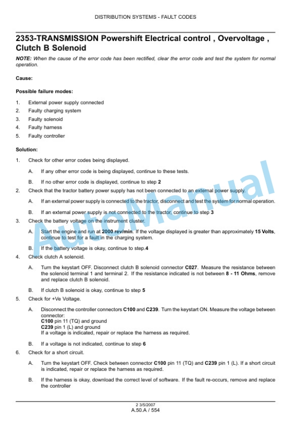 New Holland T7030, T7040, T7050, T7060 Tractor Repair Manual 87663219-5