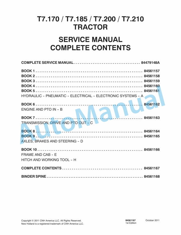 New Holland T7.170, T7.185, T7.200, T7.210 Tractor Service Manual 84561167