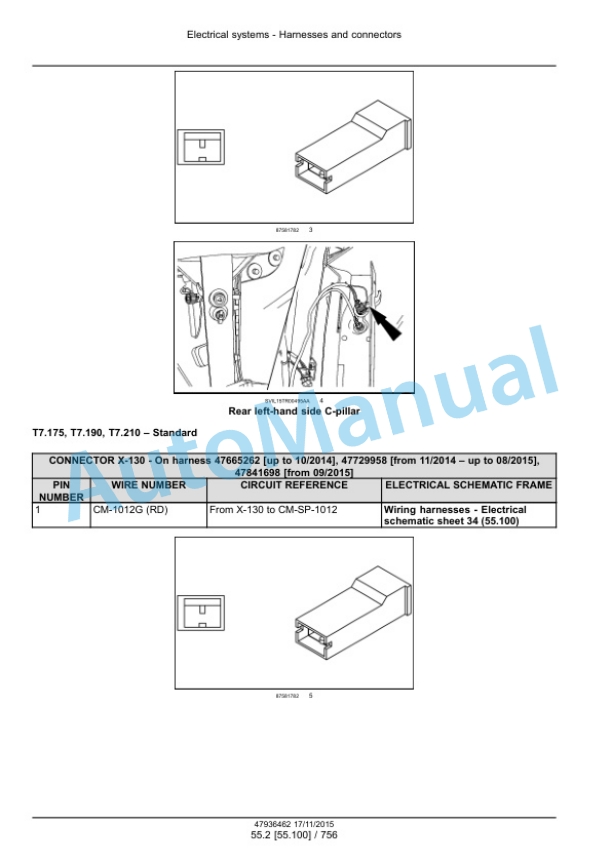 New Holland T7.175, T7.190, T7.210, T7.225 Auto Command Tier 4B Final Tractor Service Manual 47969480-5