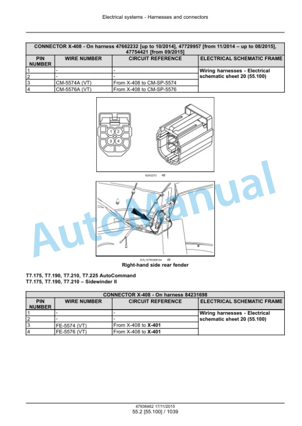 New Holland T7.175, T7.190, T7.210, T7.225 Auto Command Tier 4B Final Tractor Service Manual 47969481-4