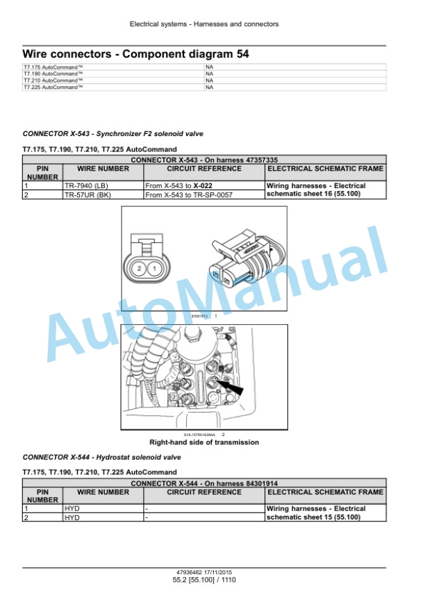New Holland T7.175, T7.190, T7.210, T7.225 Auto Command Tier 4B Final Tractor Service Manual 47969481-5