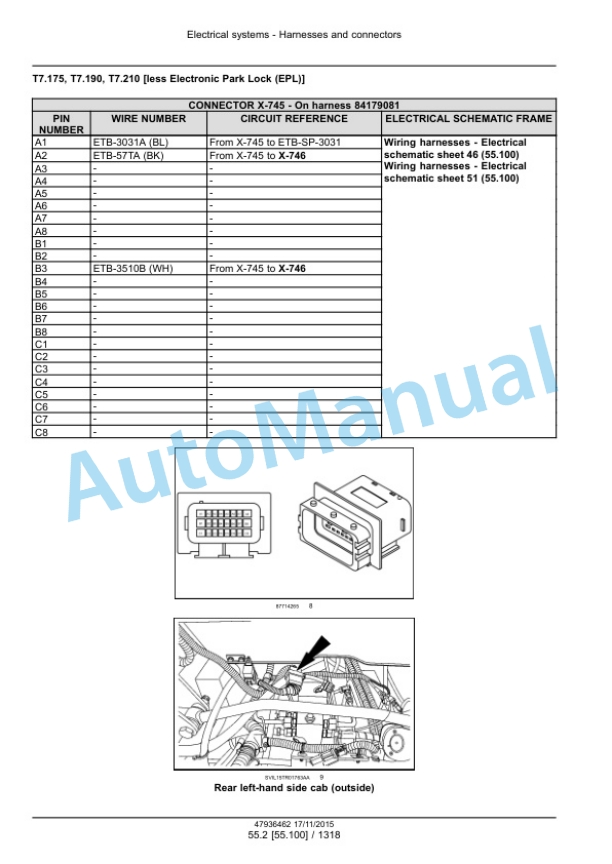 New Holland T7.175, T7.190, T7.210, T7.225 Auto Command Tier 4B Final Tractor Service Manual 47969482-3