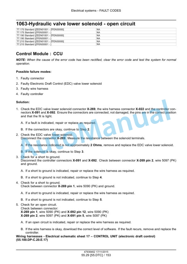 New Holland T7.175, T7.190, T7.210, T7.225 Auto Command Tier 4B Final Tractor Service Manual 47969486-3
