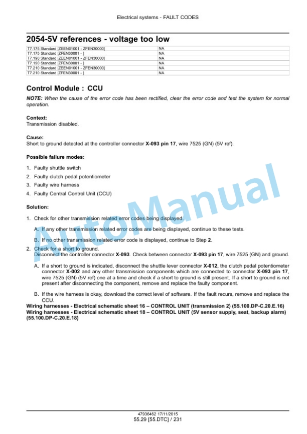 New Holland T7.175, T7.190, T7.210, T7.225 Auto Command Tier 4B Final Tractor Service Manual 47969486-4