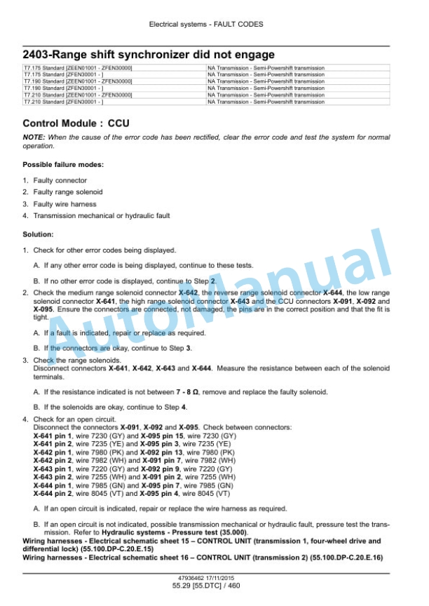 New Holland T7.175, T7.190, T7.210, T7.225 Auto Command Tier 4B Final Tractor Service Manual 47969487-2