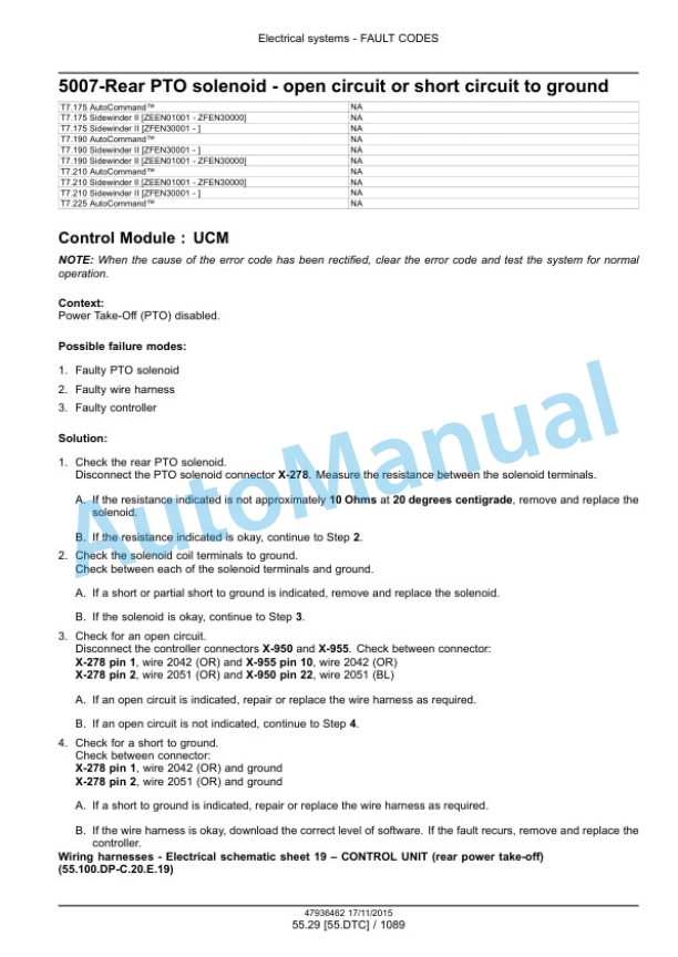 New Holland T7.175, T7.190, T7.210, T7.225 Auto Command Tier 4B Final Tractor Service Manual 47969488-5
