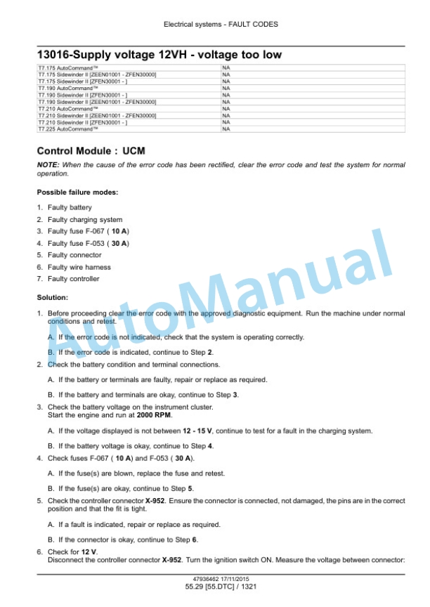 New Holland T7.175, T7.190, T7.210, T7.225 Auto Command Tier 4B Final Tractor Service Manual 47969489-3