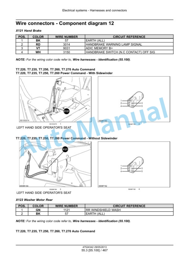 New Holland T7.220, T7.235, T7.250, T7.260, T7.270 Auto Command - Power Command Tractor Service Manual 47567523-3
