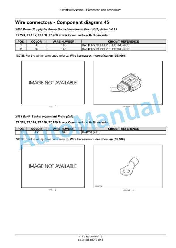 New Holland T7.220, T7.235, T7.250, T7.260, T7.270 Auto Command - Power Command Tractor Service Manual 47567523-5