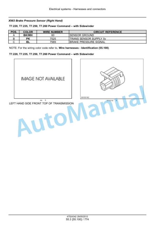 New Holland T7.220, T7.235, T7.250, T7.260, T7.270 Auto Command - Power Command Tractor Service Manual 47567524-4