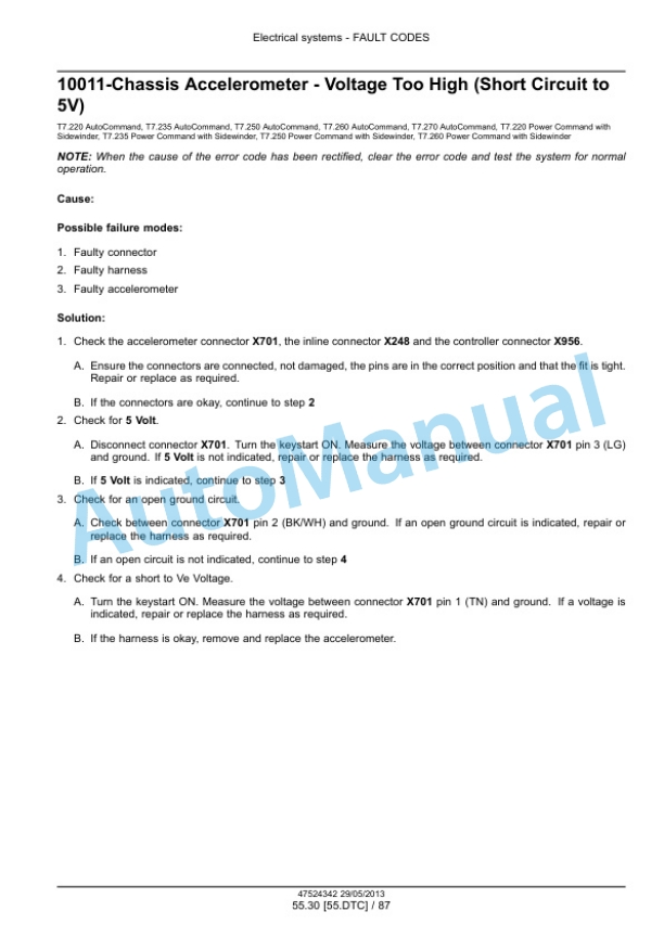 New Holland T7.220, T7.235, T7.250, T7.260, T7.270 Auto Command - Power Command Tractor Service Manual 47567528-2