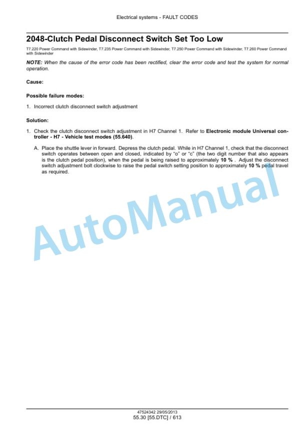 New Holland T7.220, T7.235, T7.250, T7.260, T7.270 Auto Command - Power Command Tractor Service Manual 47567529-3