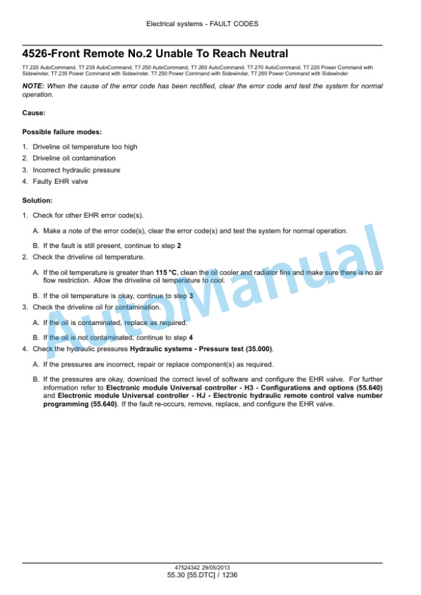 New Holland T7.220, T7.235, T7.250, T7.260, T7.270 Auto Command - Power Command Tractor Service Manual 47567530-5
