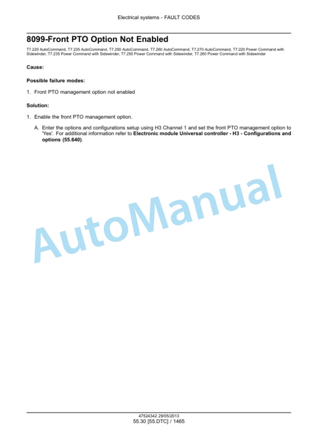 New Holland T7.220, T7.235, T7.250, T7.260, T7.270 Auto Command - Power Command Tractor Service Manual 47567531-3