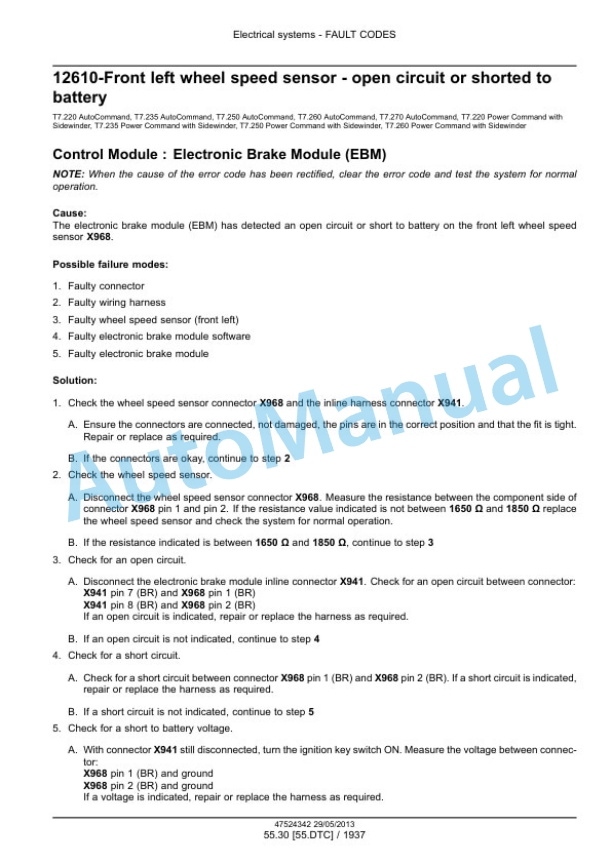 New Holland T7.220, T7.235, T7.250, T7.260, T7.270 Auto Command - Power Command Tractor Service Manual 47567532-5
