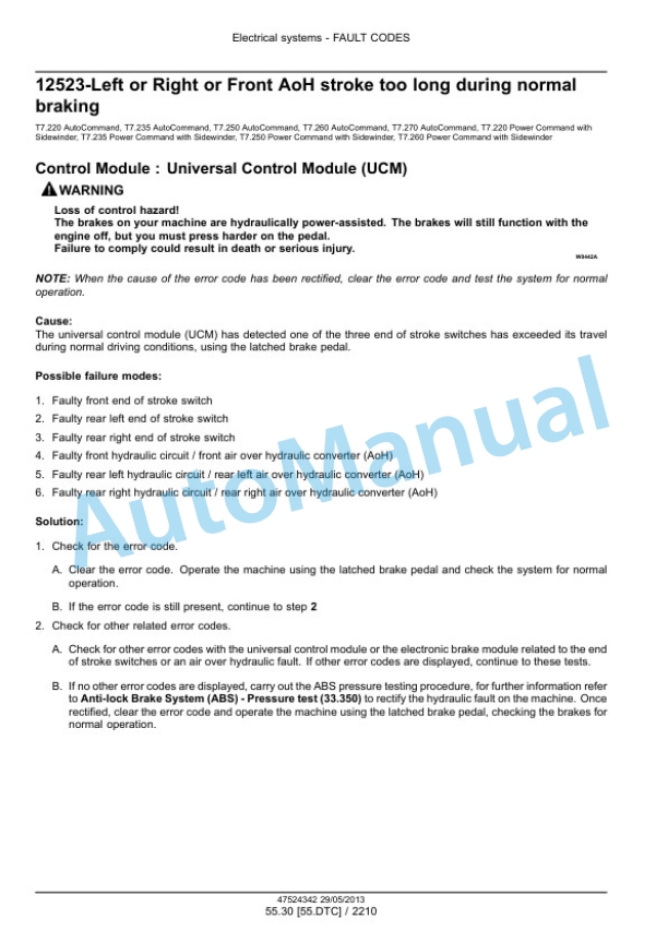 New Holland T7.220, T7.235, T7.250, T7.260, T7.270 Auto Command - Power Command Tractor Service Manual 47567533-4