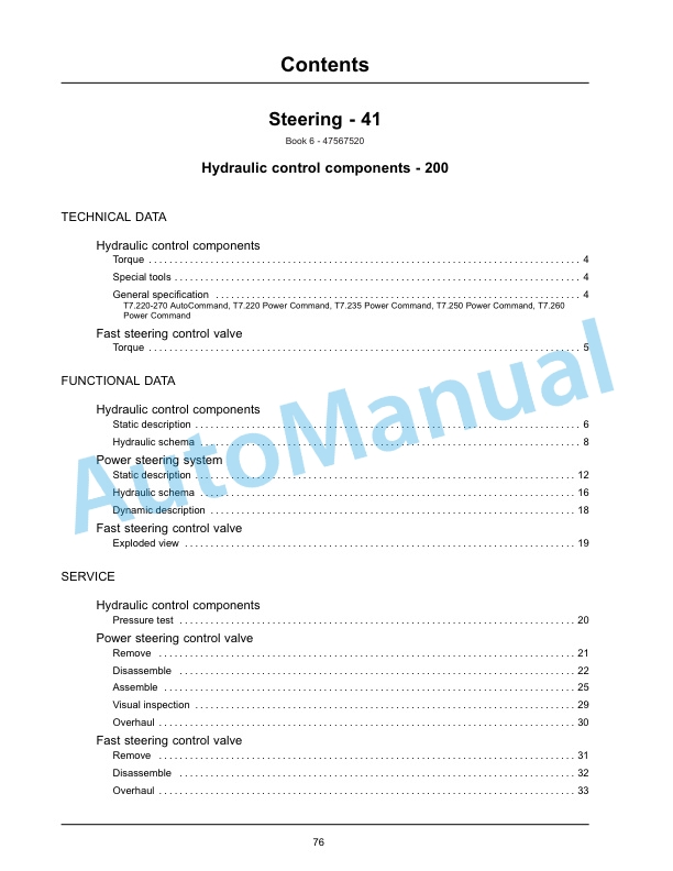 New Holland T7.220, T7.235, T7.250, T7.260, T7.270 Auto Command - Power Command Tractor Service Manual 47567534-3