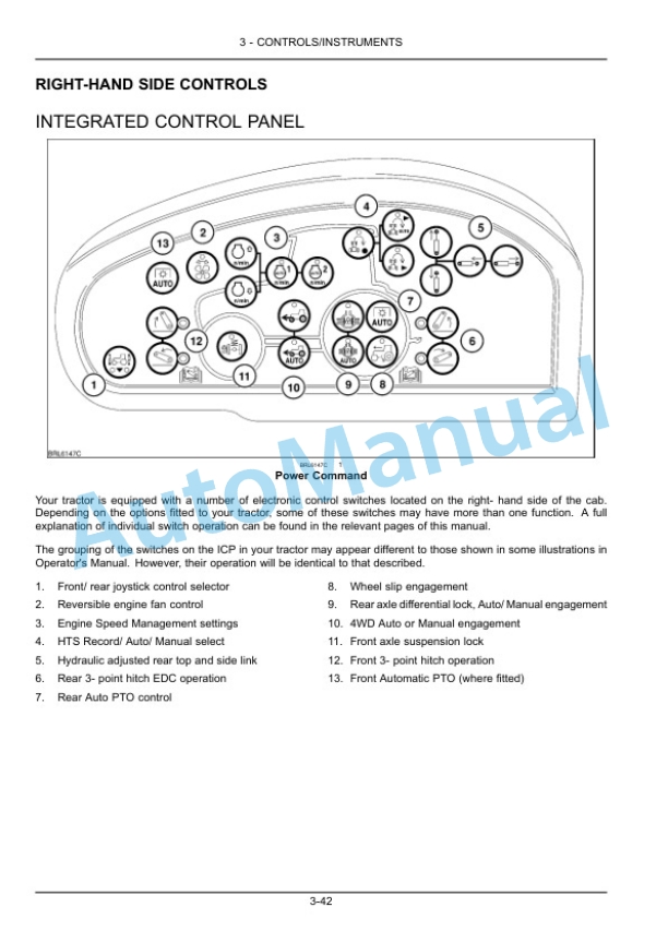 Alternative view of New Holland T7.220, T7.235, T7.250, T7.260, T7.270 Sidewinder II Auto Command - Power Command Tractor Operation and Maintenance Manual 47457140