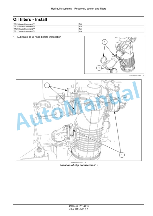 Alternative view of New Holland T7.230, T7.245, T7.260, T7.270 Auto Command Tier 4B Final Tractor Service Manual 47985252