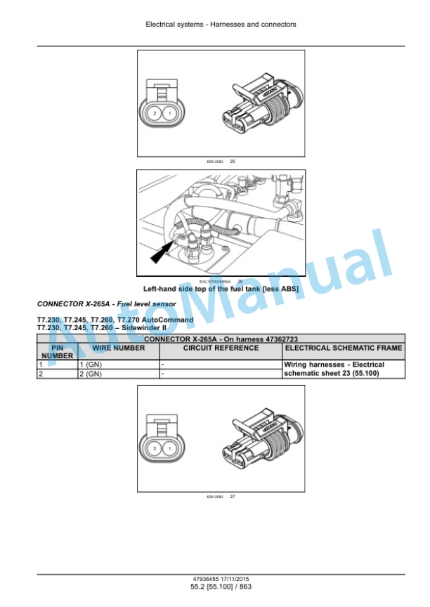 New Holland T7.230, T7.245, T7.260, T7.270 Auto Command Tier 4B Final Tractor Service Manual 47985257-2