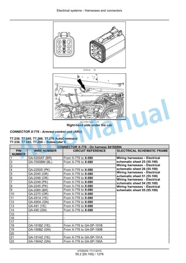 New Holland T7.230, T7.245, T7.260, T7.270 Auto Command Tier 4B Final Tractor Service Manual 47985258-3