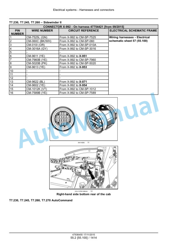 New Holland T7.230, T7.245, T7.260, T7.270 Auto Command Tier 4B Final Tractor Service Manual 47985258-5