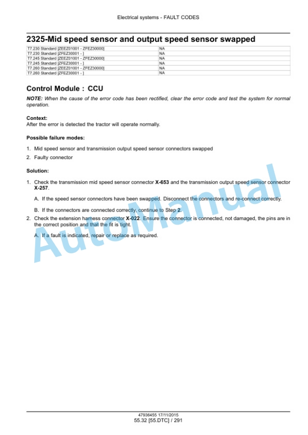 New Holland T7.230, T7.245, T7.260, T7.270 Auto Command Tier 4B Final Tractor Service Manual 47985262-5