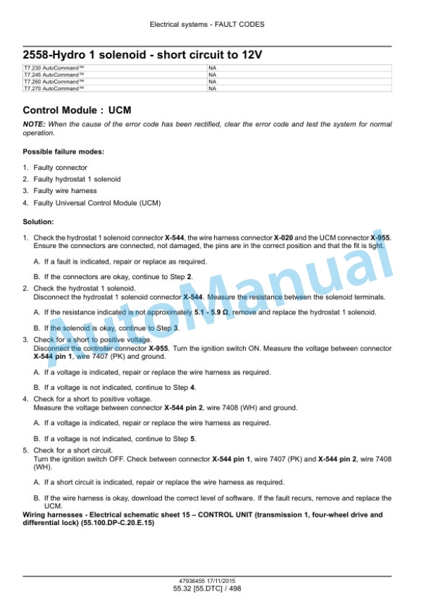 New Holland T7.230, T7.245, T7.260, T7.270 Auto Command Tier 4B Final Tractor Service Manual 47985263-3
