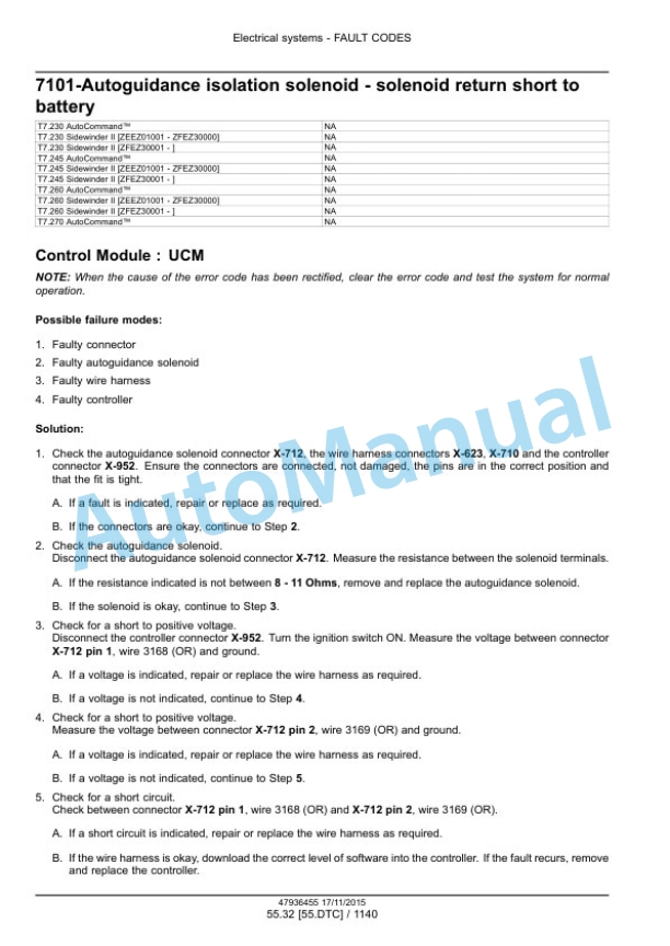 New Holland T7.230, T7.245, T7.260, T7.270 Auto Command Tier 4B Final Tractor Service Manual 47985265-2