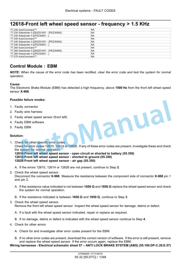 New Holland T7.230, T7.245, T7.260, T7.270 Auto Command Tier 4B Final Tractor Service Manual 47985265-5