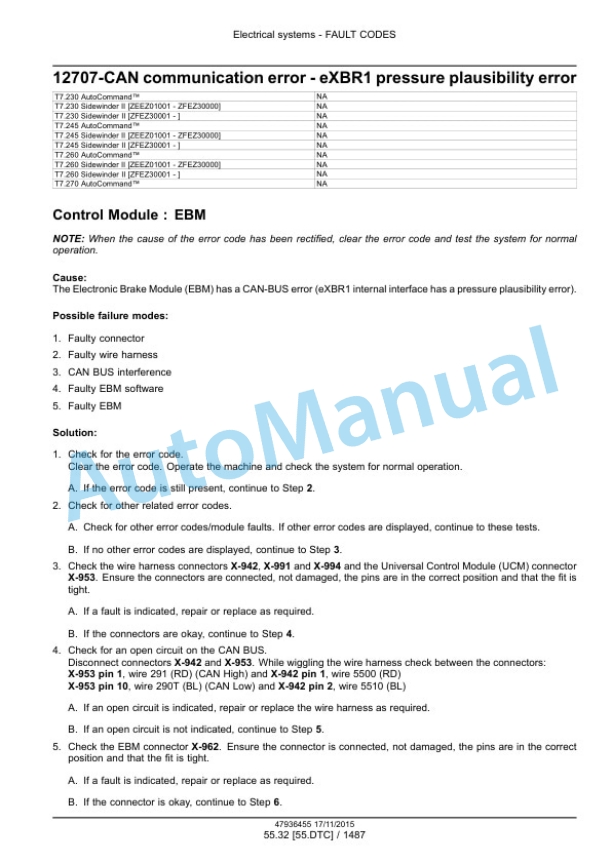 New Holland T7.230, T7.245, T7.260, T7.270 Auto Command Tier 4B Final Tractor Service Manual 47985266-2