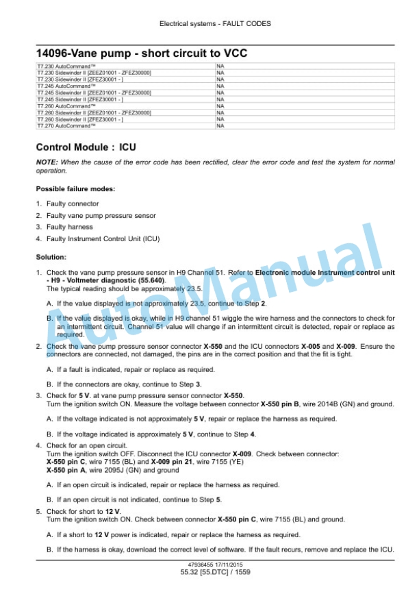 New Holland T7.230, T7.245, T7.260, T7.270 Auto Command Tier 4B Final Tractor Service Manual 47985266-3