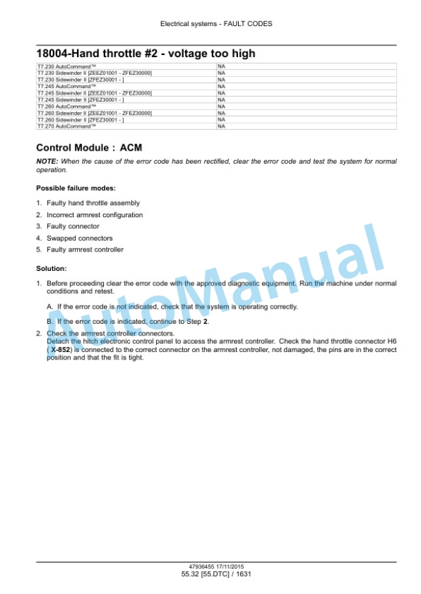 New Holland T7.230, T7.245, T7.260, T7.270 Auto Command Tier 4B Final Tractor Service Manual 47985266-4