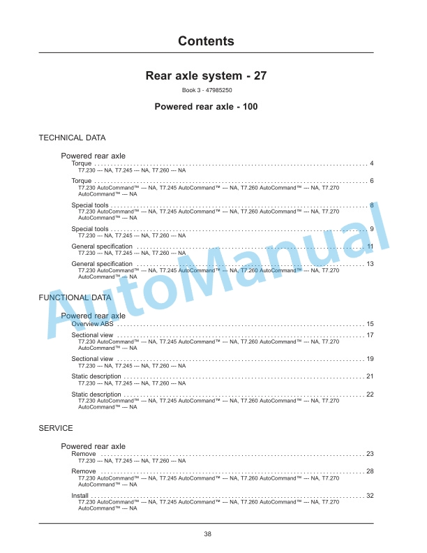 New Holland T7.230, T7.245, T7.260, T7.270 Auto Command Tier 4B Final Tractor Service Manual 47985268-2