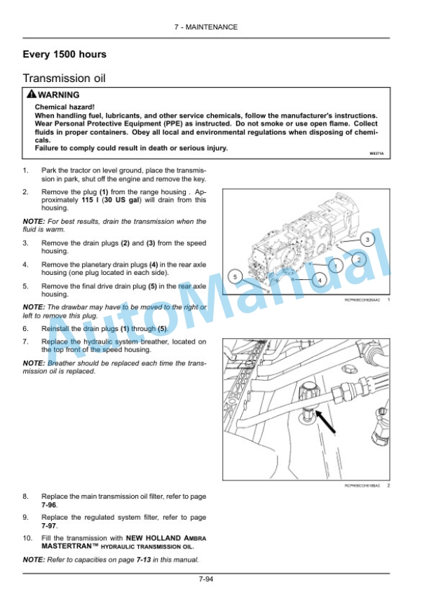 New Holland T8.275, T8.300, T8.330, T8.360, T8.390 Tractor Operation and Maintenance Manual 47378634-5