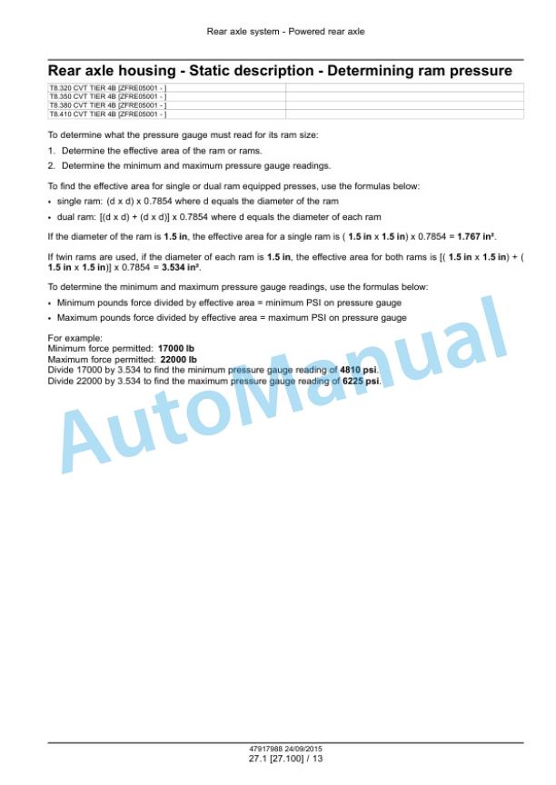 Alternative view of New Holland T8.320, T8.350, T8.380, T8.410, T8.435, T8.380 SmartTrax Continuously Variable Transmission CVT Tractor Service Manual 47917988
