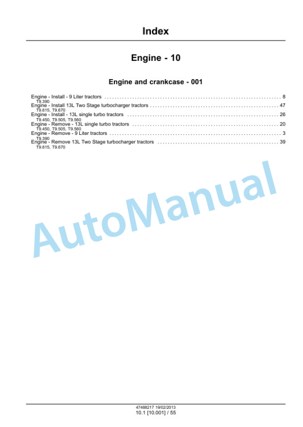 New Holland T9.390, T9.450, T9.505, T9.560, T9.615, T9.670 Tier 4 Tractor Service Manual 47512821-3