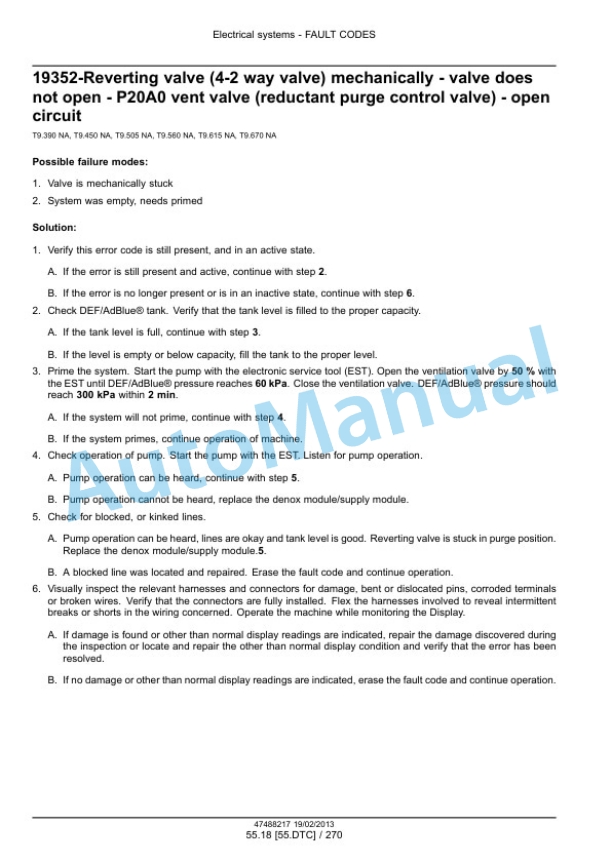 New Holland T9.390, T9.450, T9.505, T9.560, T9.615, T9.670 Tier 4 Tractor Service Manual 47512829-5