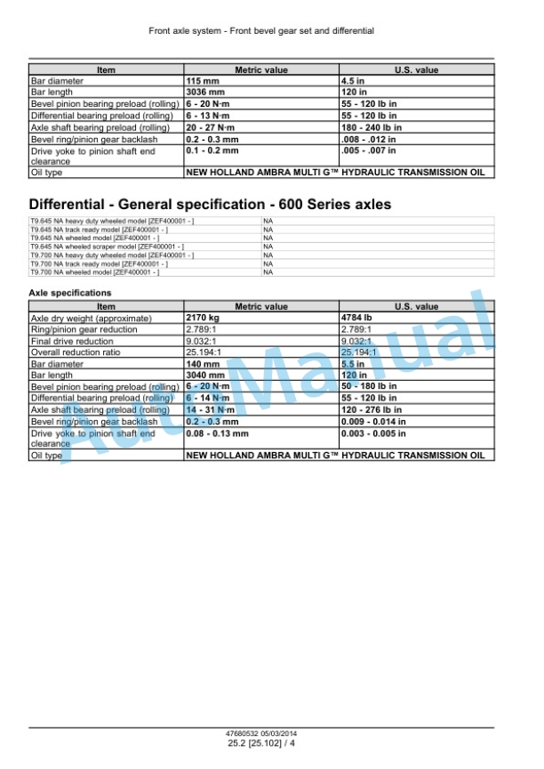 Alternative view of New Holland T9.435, T9.480, T9.530, T9.565, T9.600, T9.645, T9.700 Tier 4B Final Tractor Service Manual 47680532